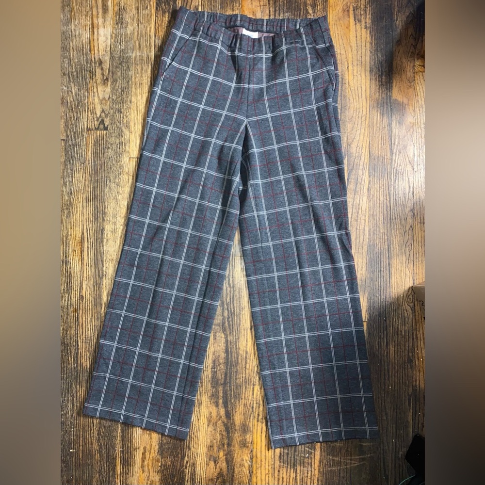 J Jill Pants Womens‎ Medium Gray, Red & light Gray Checked Full Leg Pants